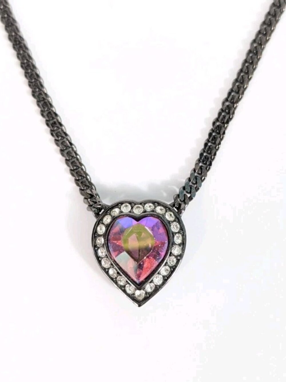 YSL Pink Heart Shaped Necklace Yves Saint Laurent 2000s Y2K - 15.5 In 2000s